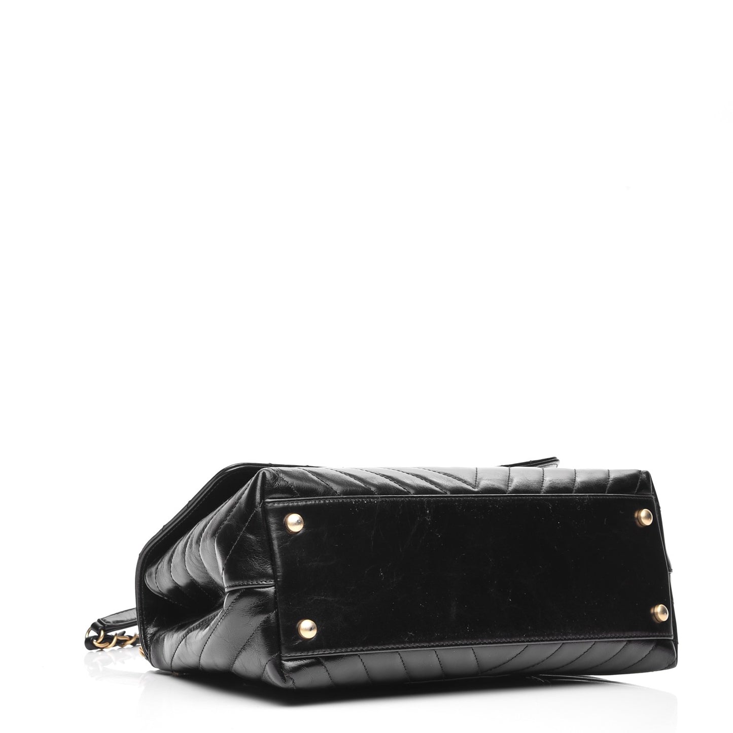 Calfskin Chevron Quilted Coco Handle Flap Black
