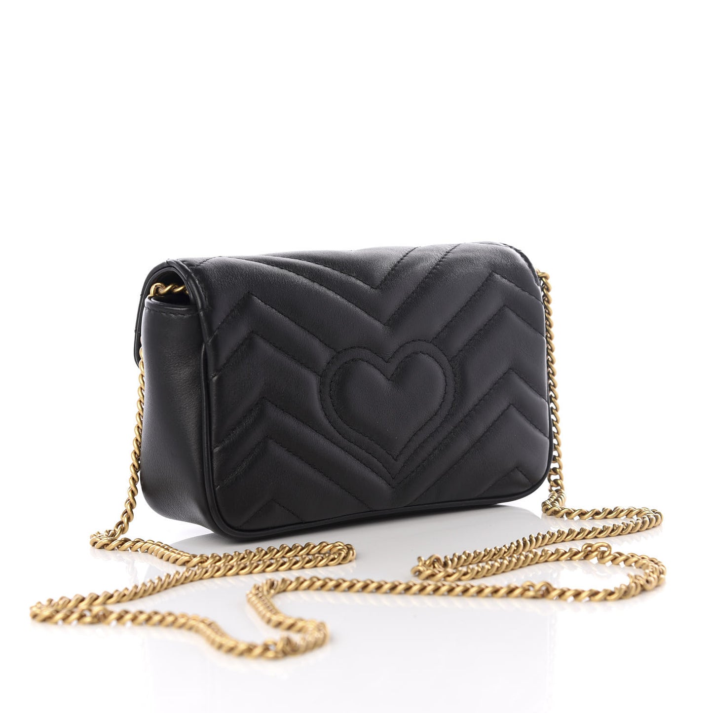 Calfskin Matelasse Super Mini GG Marmont Shoulder Bag Black