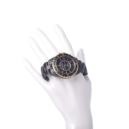 Chanel Stainless Steel 18K Yellow Gold Matte Ceramic 41mm J12 Automatic Watch Black 2 of 6