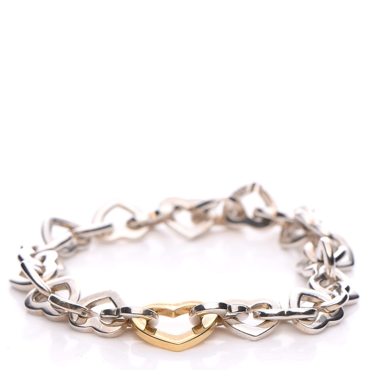 Sterling Silver 18K Yellow Gold Heart Links Bracelet
