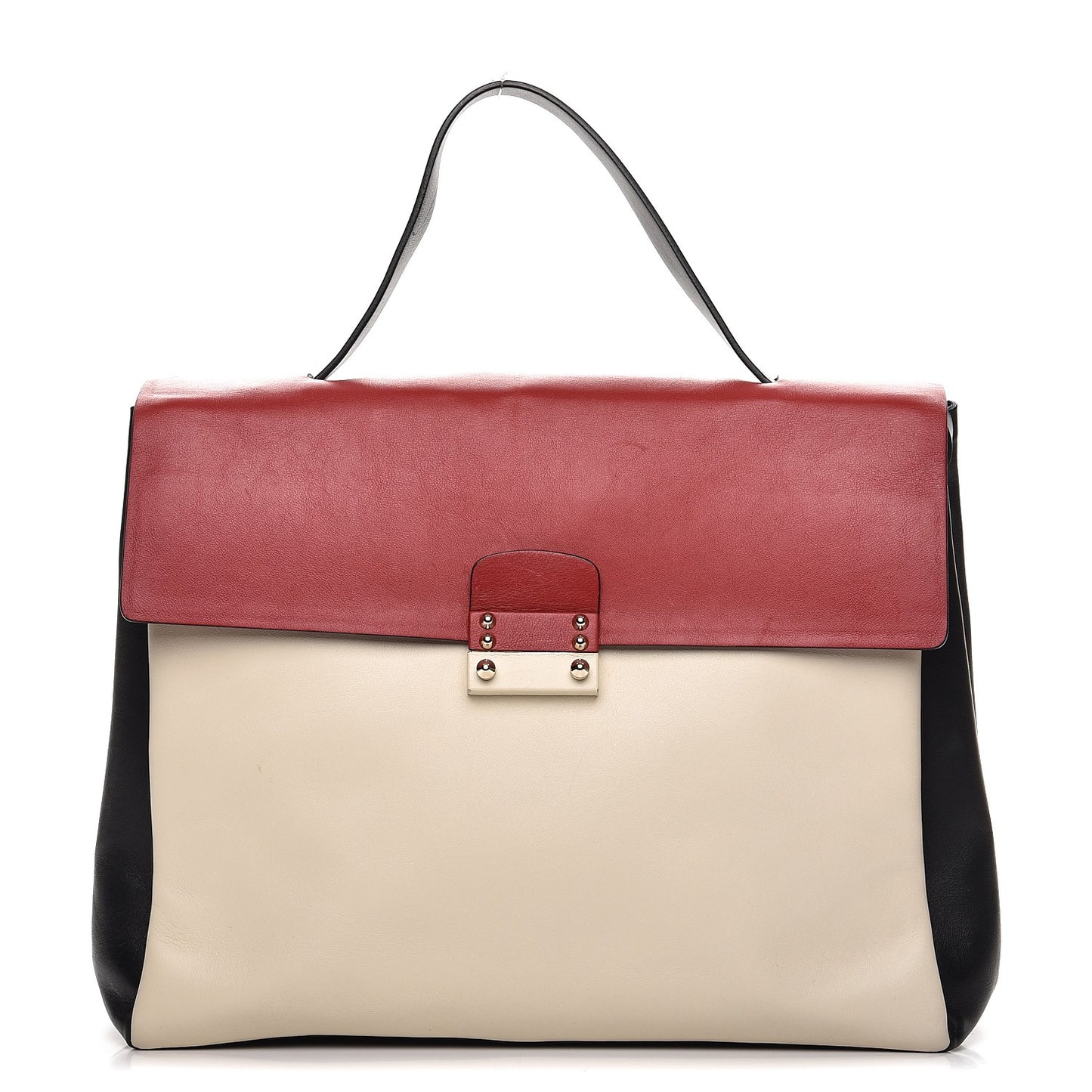 Calfskin Colorblock Single Handle Satchel Black White