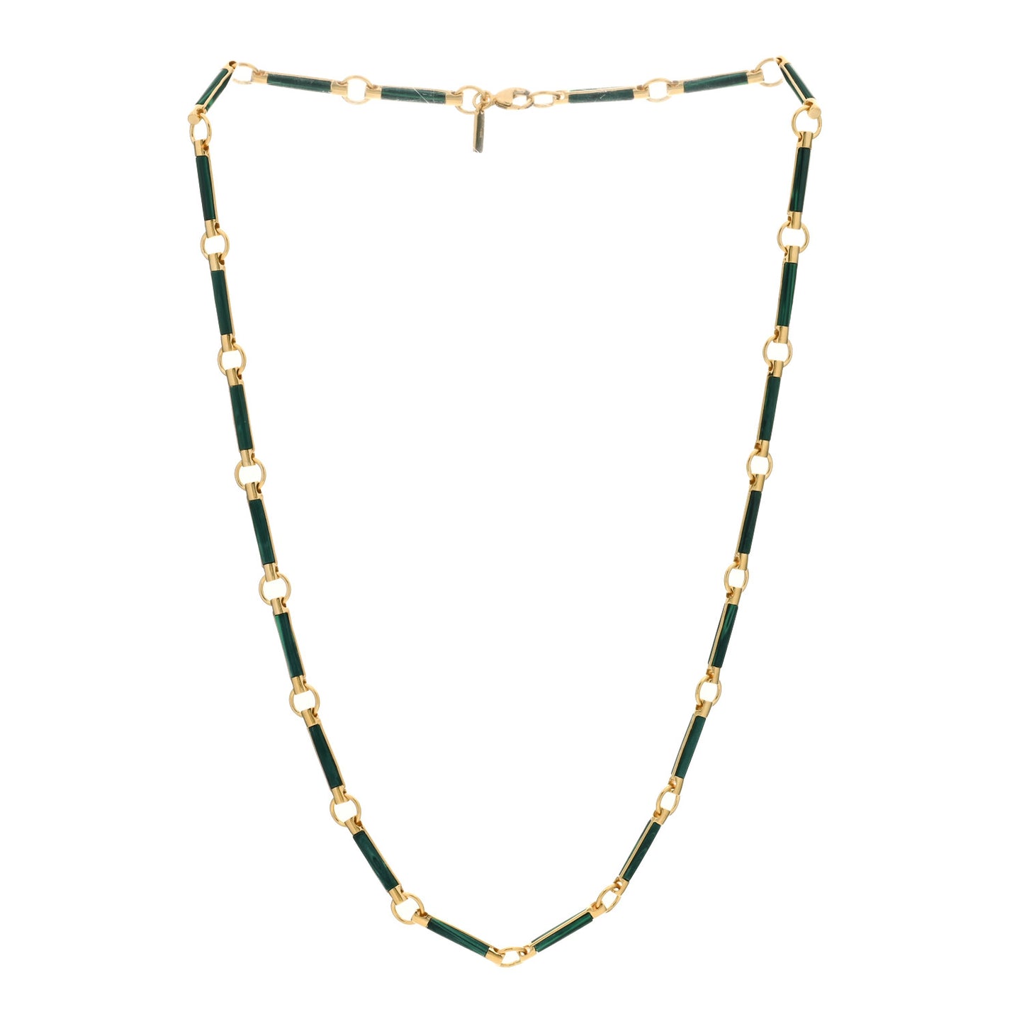 18K Yellow Gold Malachite Stone Chain Choker Necklace
