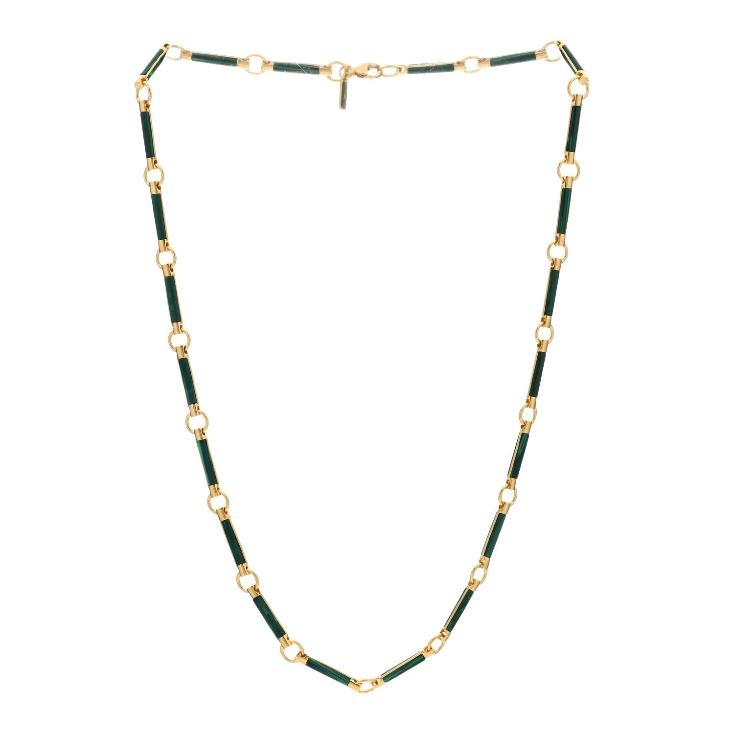 Foundrae 18K Yellow Gold Malachite Stone Chain Choker Necklace 2 of 3
