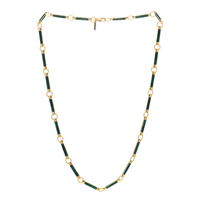 Foundrae 18K Yellow Gold Malachite Stone Chain Choker Necklace 2 of 3