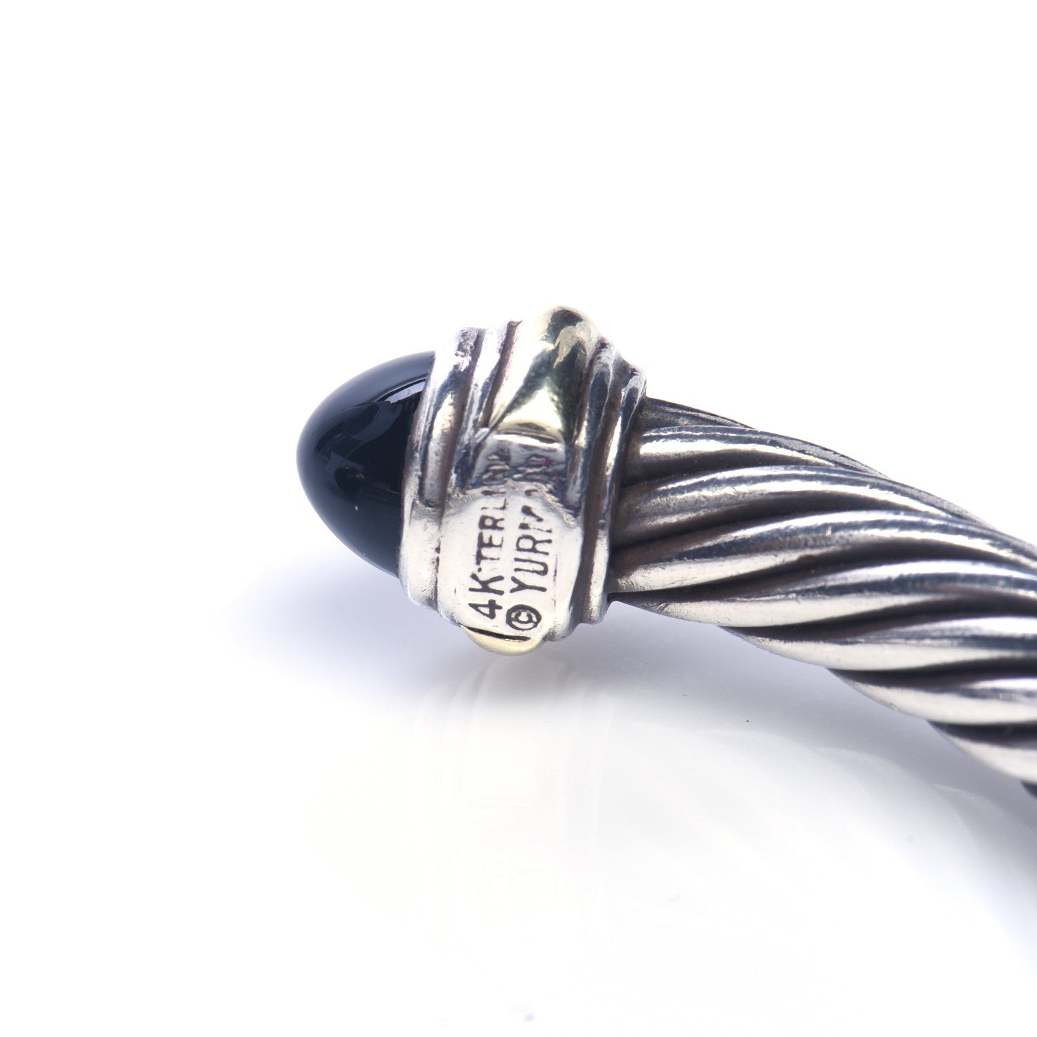 David Yurman Sterling Silver 14K Yellow Gold Black Onyx 7mm Cable Classics Bracelet 4 of 5