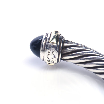 David Yurman Sterling Silver 14K Yellow Gold Black Onyx 7mm Cable Classics Bracelet 4 of 5