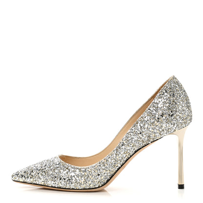 Jimmy Choo Glitter Pointy Toe Romy 85 Pumps 37.5 Champagne 1 of 11