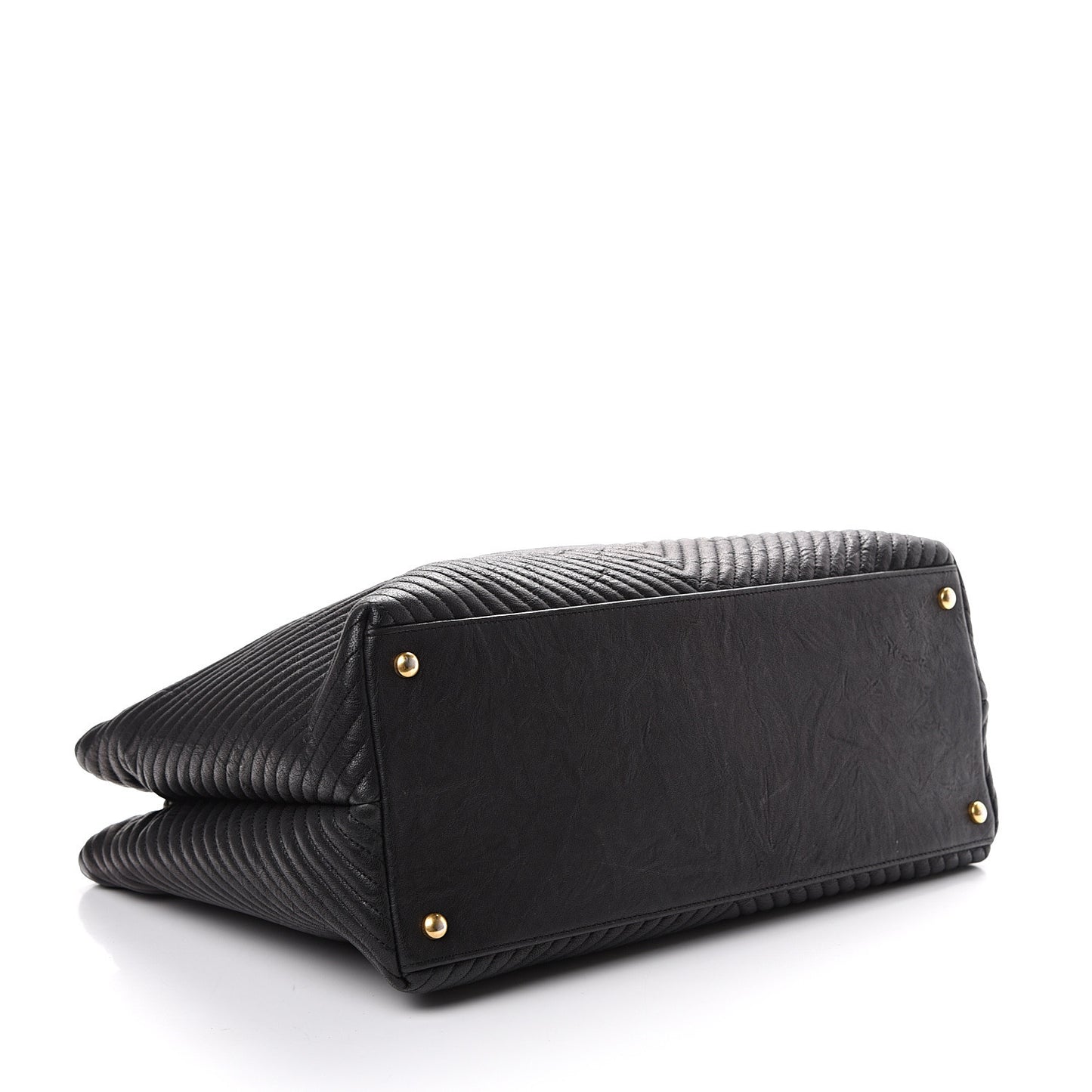 Wrinkled Lambskin Chevron Quilted Large Surpique Tote Black