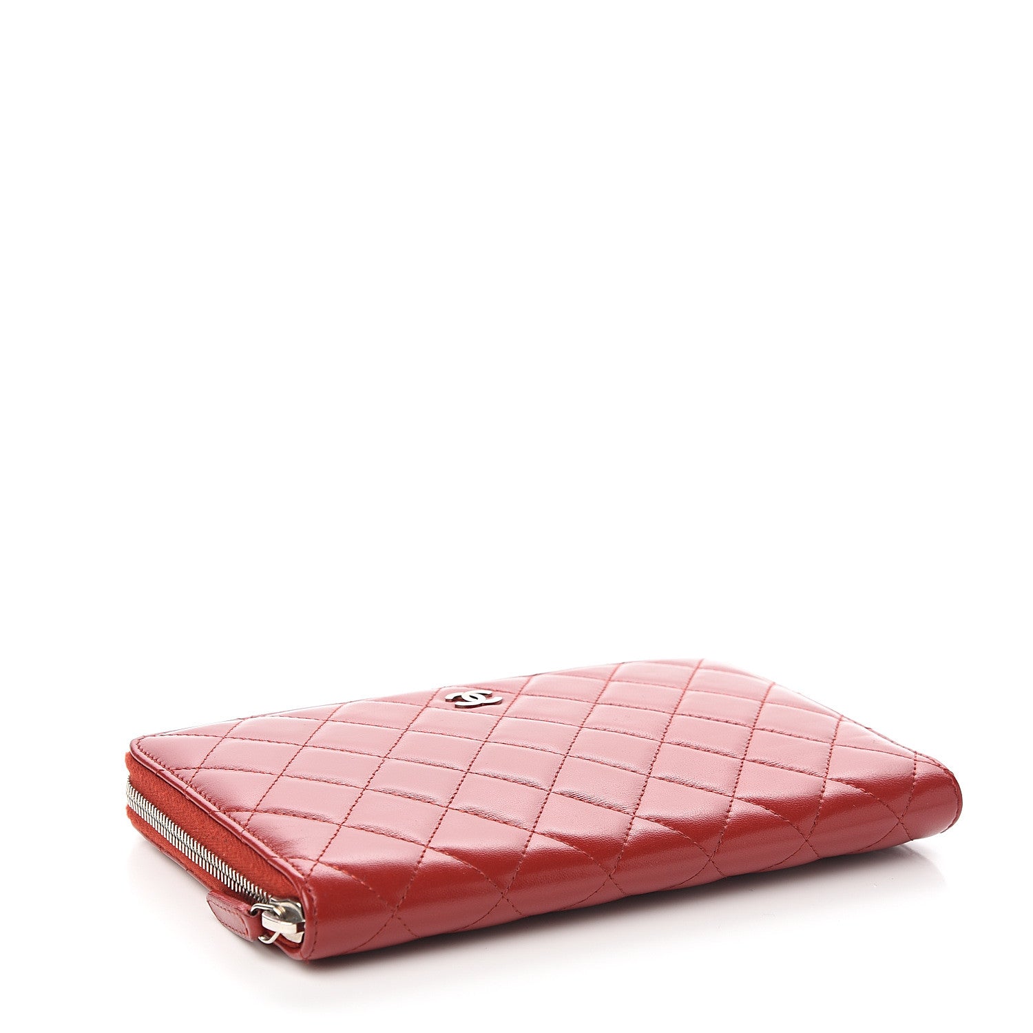 Chanel Lambskin Quilted Large Zip Around Organizer Wallet Red 3 of 9