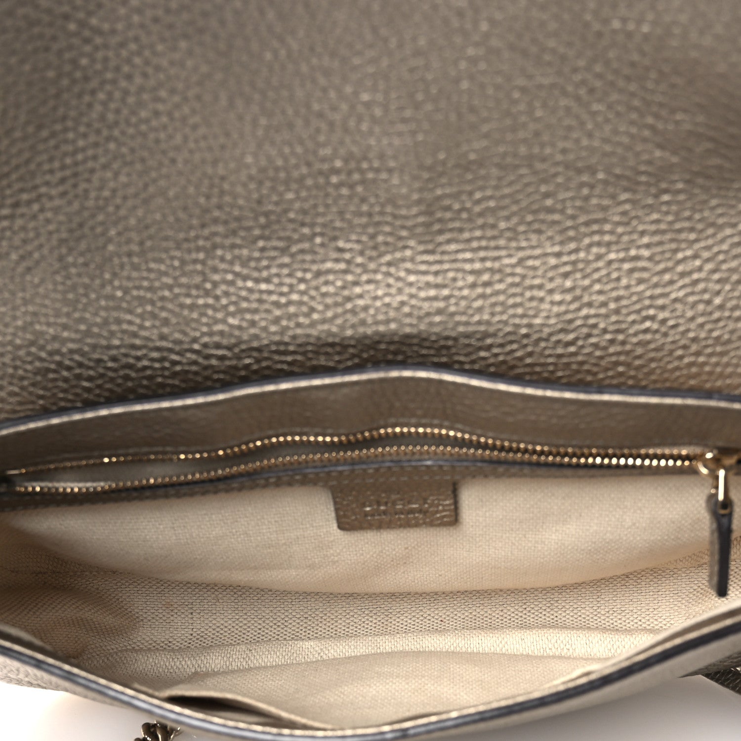 Gucci Metallic Pebbled Calfskin Medium Soho Flap Crossbody Golden Beige 5 of 13