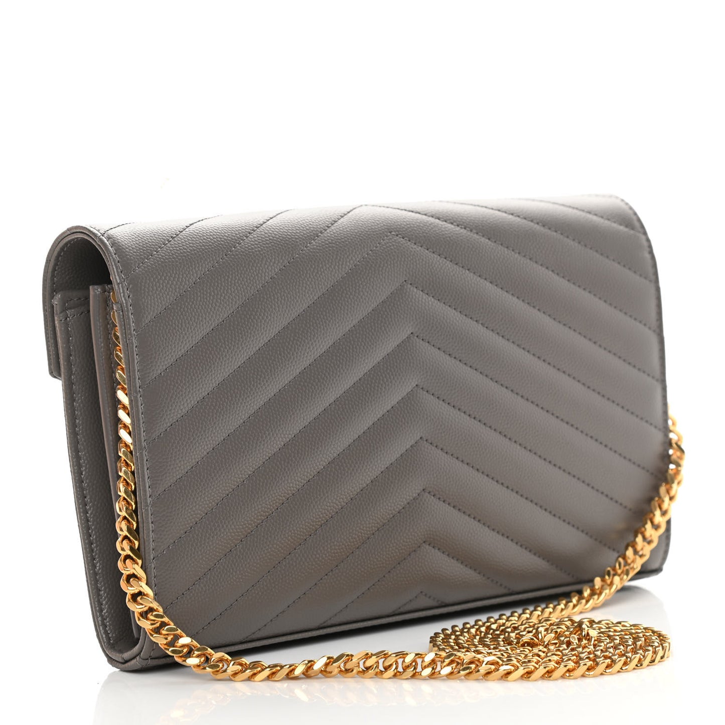 Grain De Poudre Matelasse Chevron Monogram Chain Wallet Fog