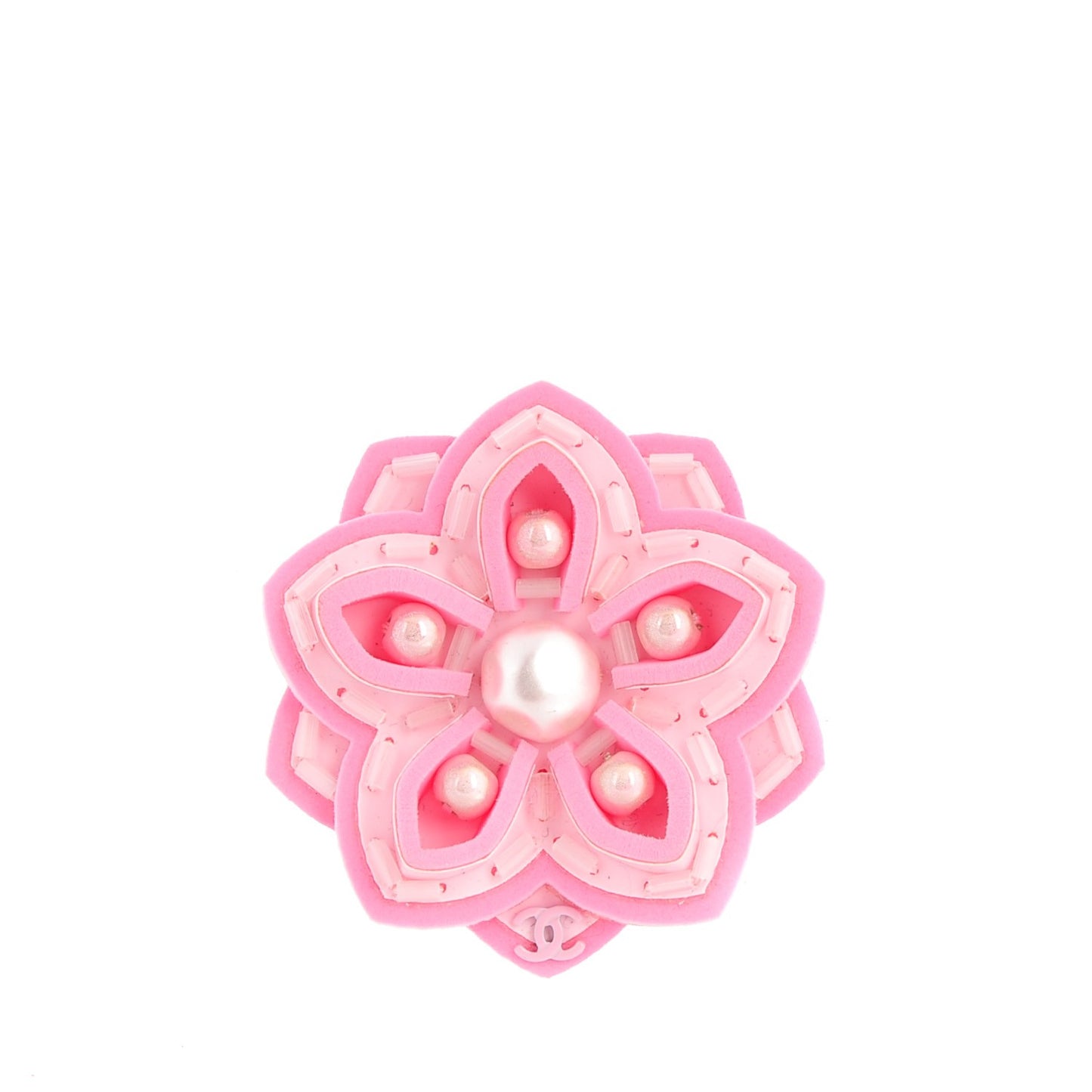 Pearl Beaded CC Camellia Brooch Pin Pink