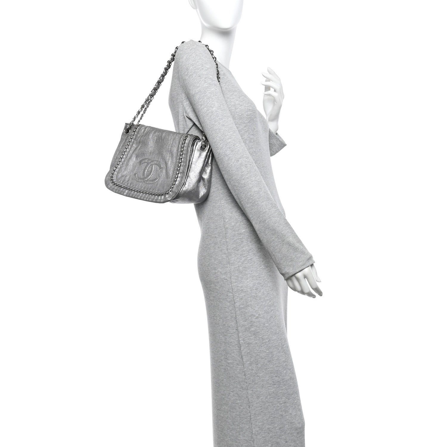 Chanel Metallic Deerskin Luxe Ligne Flap  Silver 2 of 16