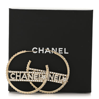 Chanel Crystal Logo Hoop Earrings Gold 6 of 6