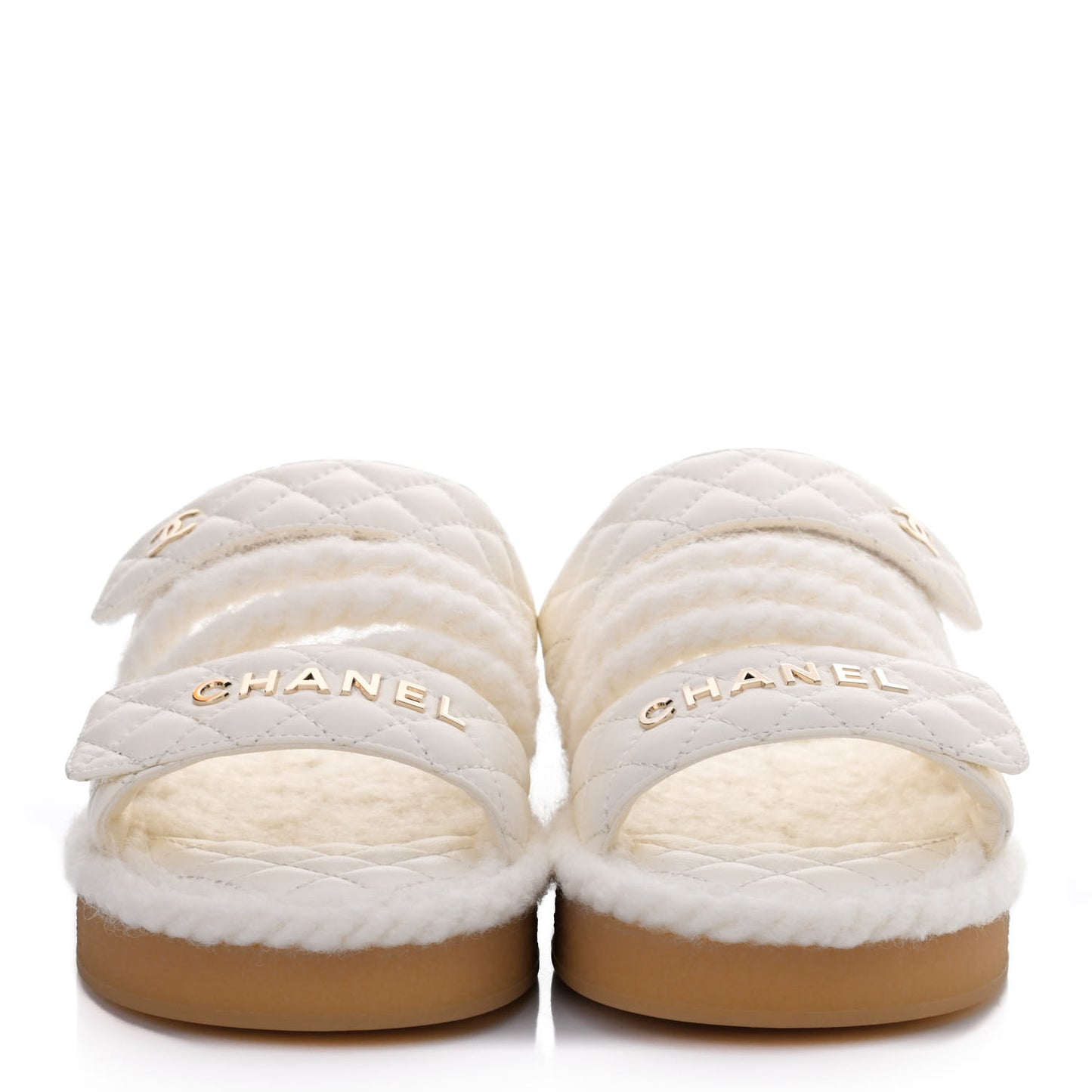 Cord Lambskin Quilted Logo Mules 36 Ivory