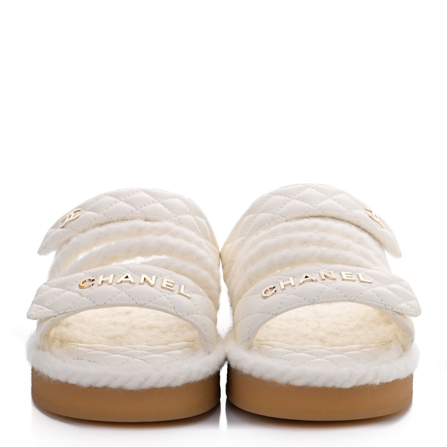 Chanel Cord Lambskin Quilted Logo Mules 36 Ivory 2 of 4