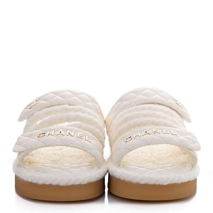 Chanel Cord Lambskin Quilted Logo Mules 36 Ivory 2 of 4