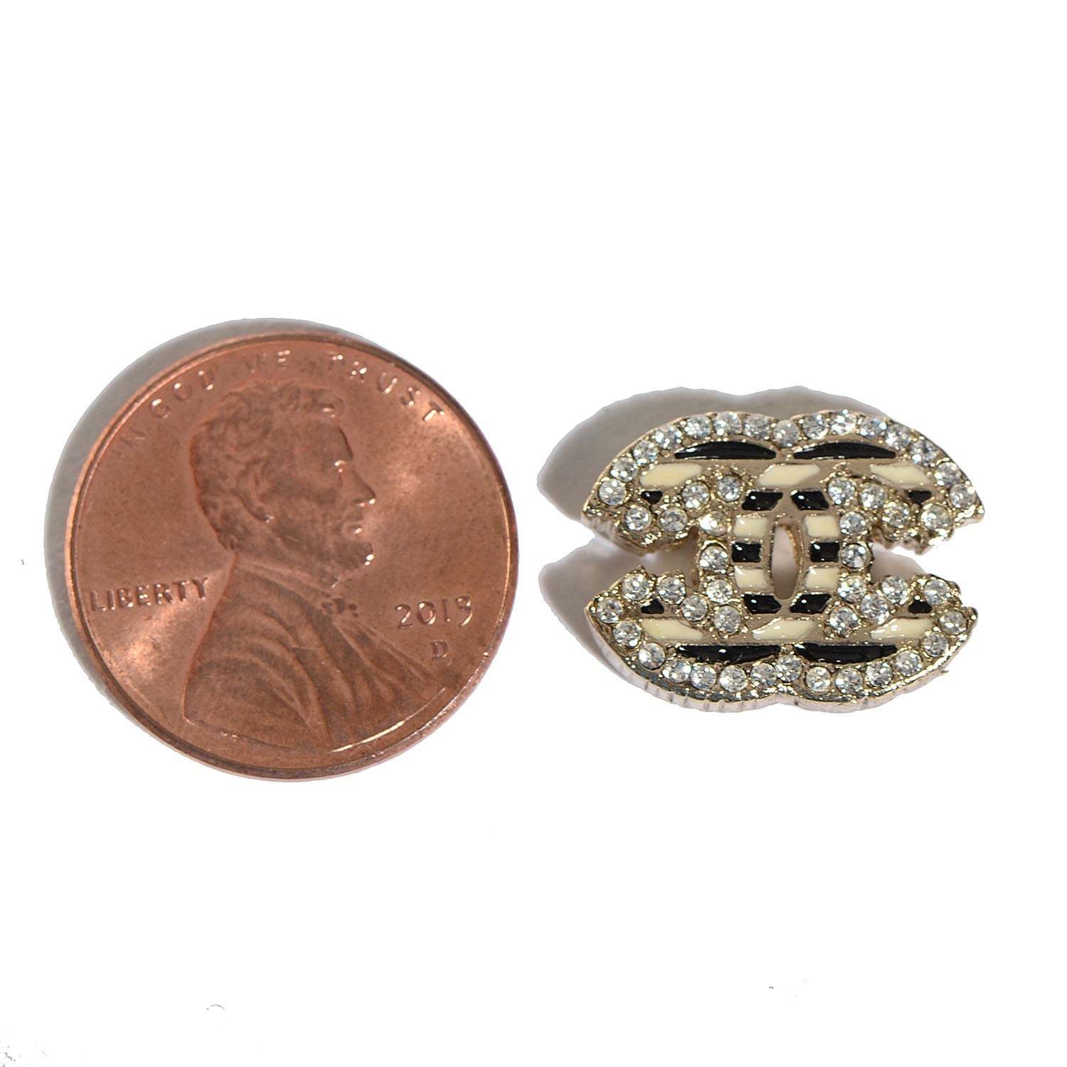 Chanel Crystal CC Enamel Striped Stud Earrings Gold 2 of 4