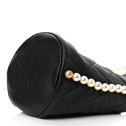 Chanel Calfskin Quilted Pearl Mini About Pearls Drawstring Bucket Bag Black 9 of 9