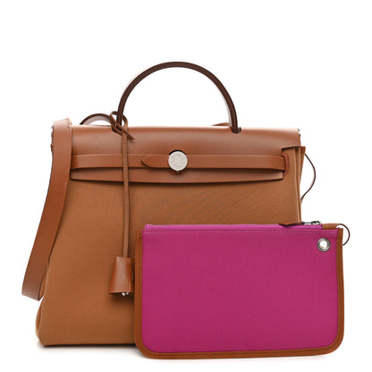 Hermes Toile Officier Vache Hunter Verso Herbag Zip PM 31 Dune Magnolia Fauve 1 of 10