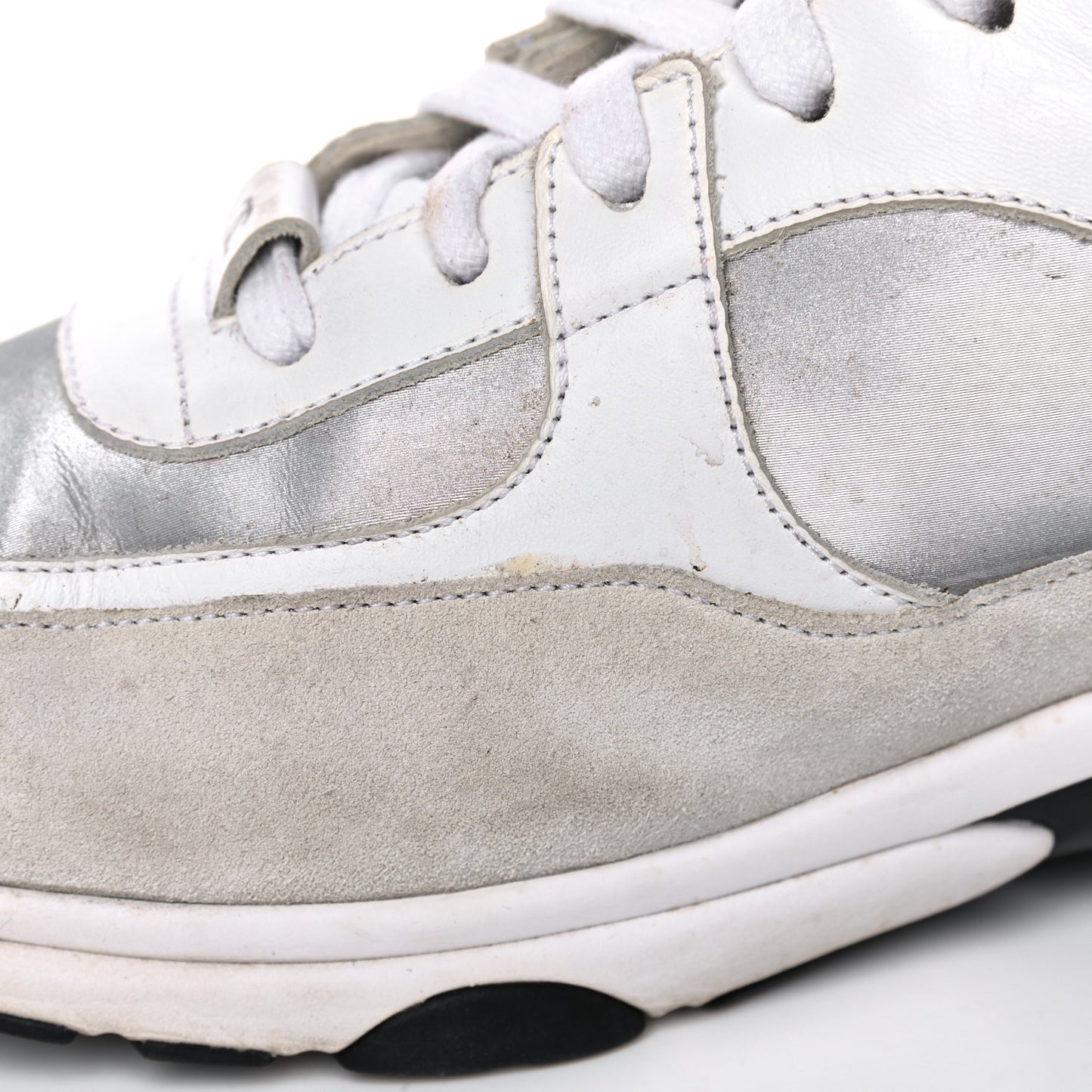 Calfskin Fabric Sneakers 39 White Silver Fluo Pink