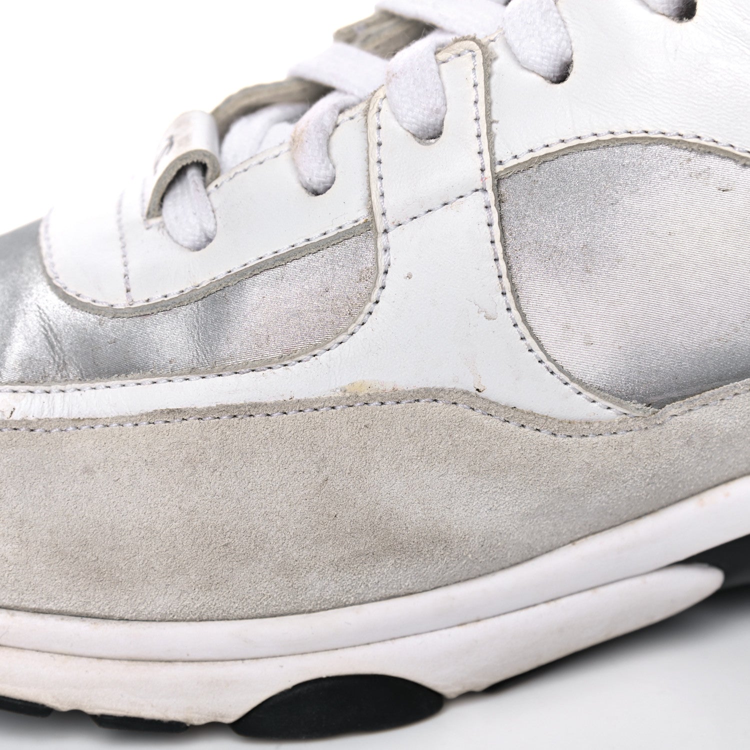 Chanel Calfskin Fabric Sneakers 39 White Silver Fluo Pink 13 of 24