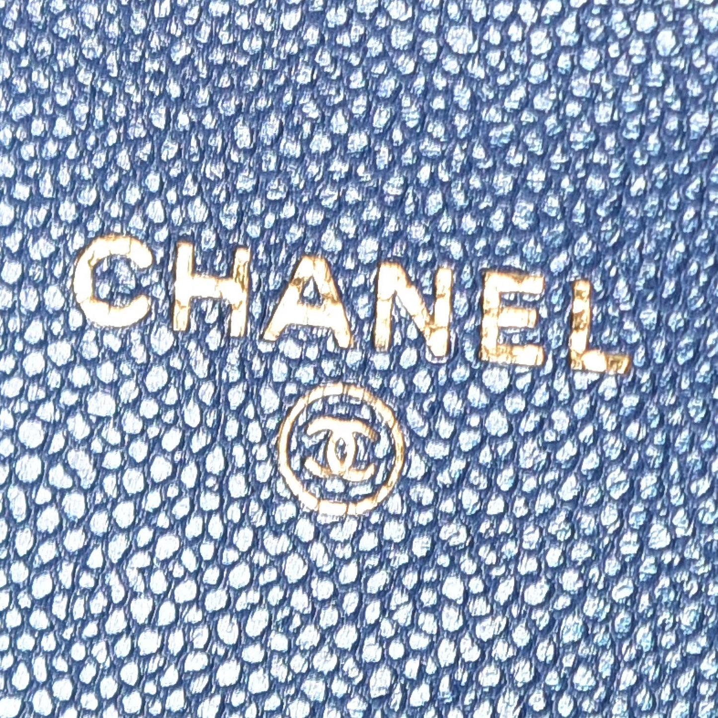 Iridescent Caviar Quilted Flap Card Holder Wallet Dark Blue