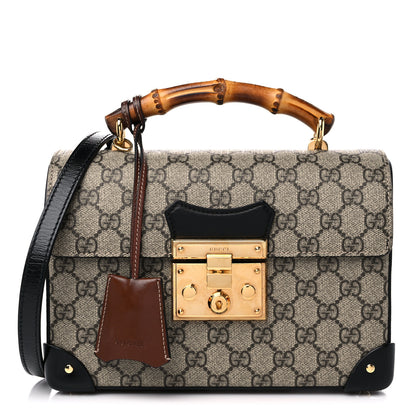 Gucci GG Supreme Monogram Small Padlock Bamboo Shoulder Bag Beige Black Cuir 1 of 13