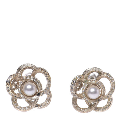 Chanel Crystal Pearl Camellia Earrings Gold 1 of 8