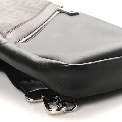 Fendi Glazed Fabric Vitello Liberty FF 1974 Diagonal Sling Bag Tobacco Moresco Black 9 of 12