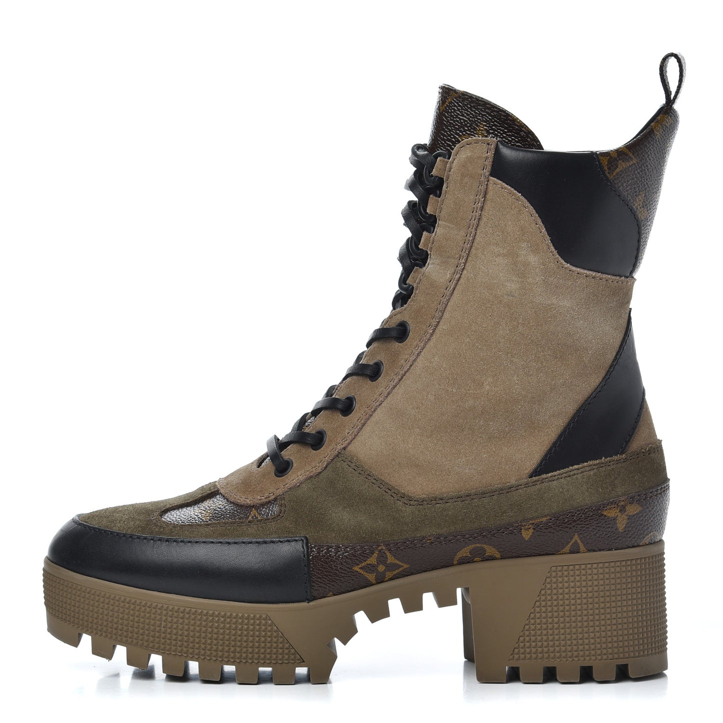 Suede Calfskin Monogram Laureate Platform Desert Boots 38.5 Beige