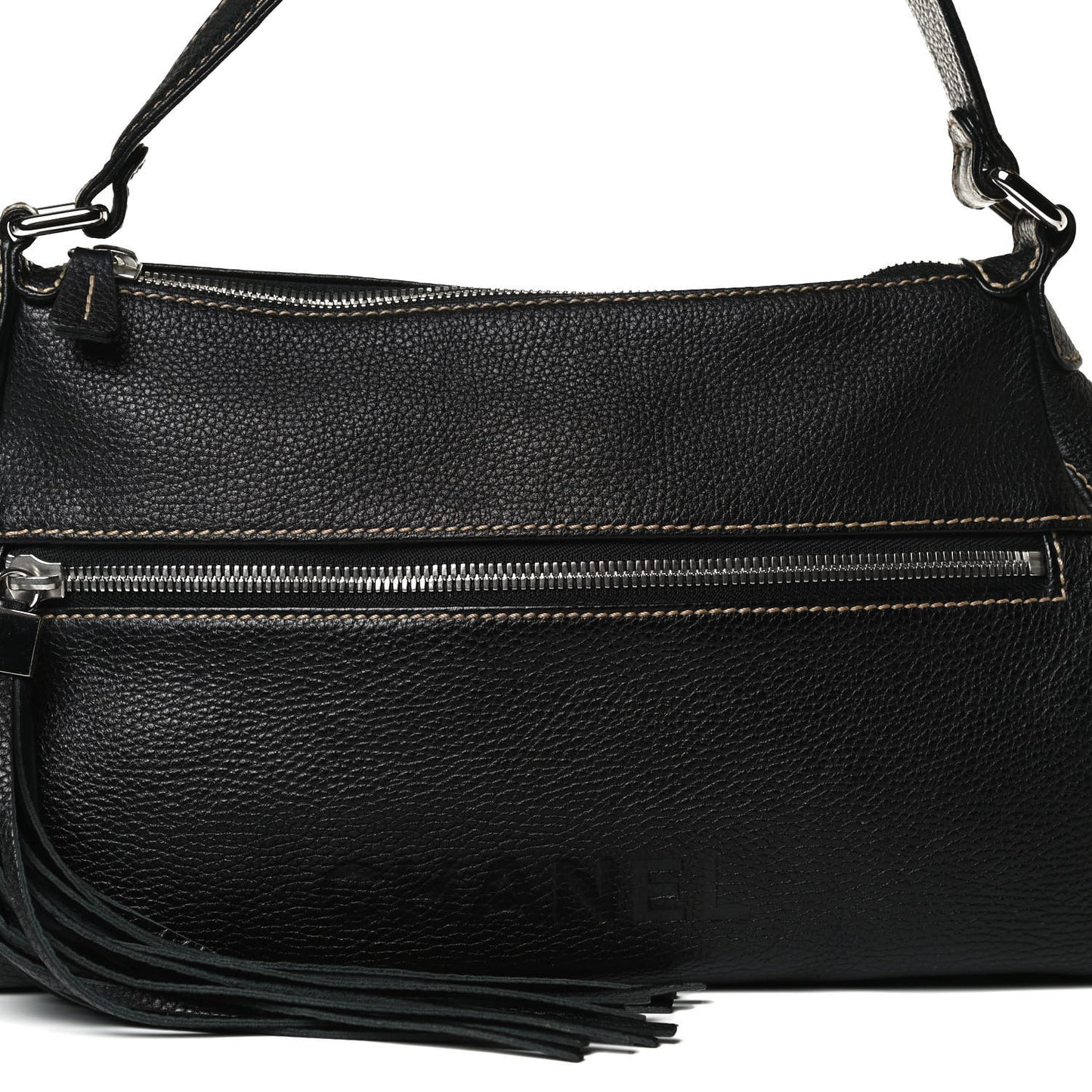 Calfskin Tassel Shoulder Bag Black