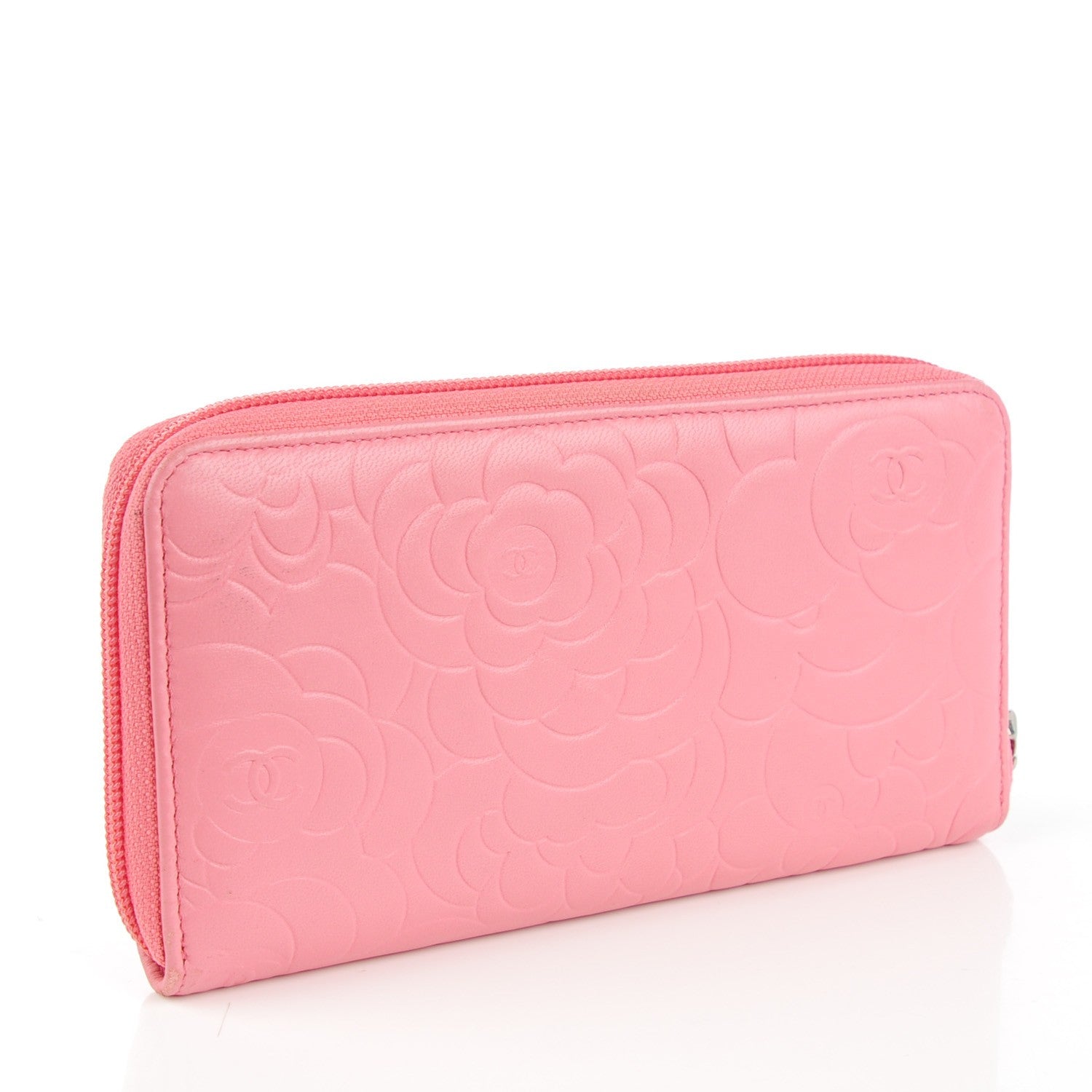 Chanel Lambskin Camellia Embossed Zip Around Large Gusset Wallet Pink 3 of 8