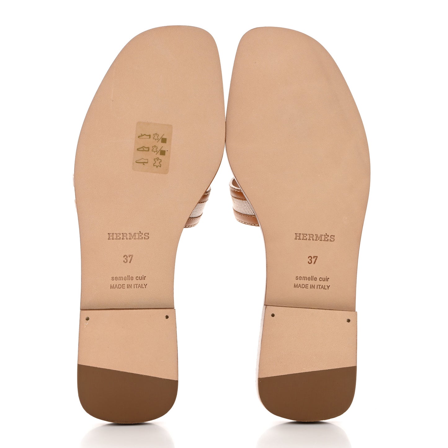 Calfskin Canvas Oran Sandals 37 Noisette Beige Dore