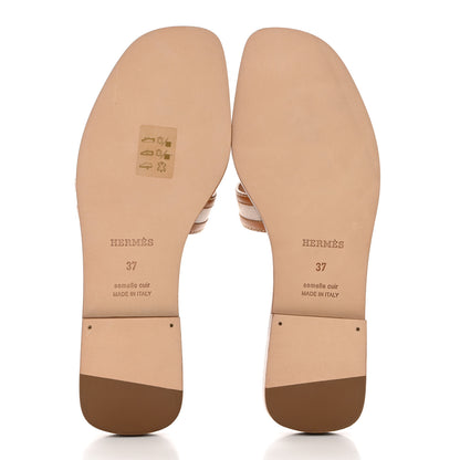 Hermes Calfskin Canvas Oran Sandals 37 Noisette Beige Dore 5 of 9
