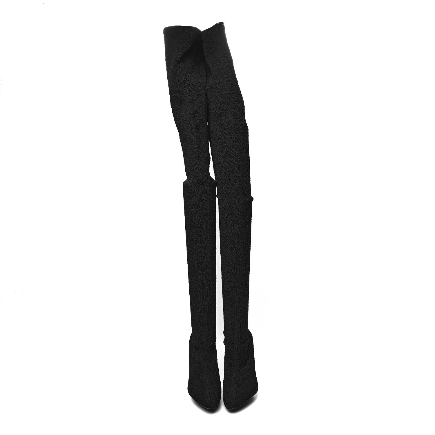 Saint Laurent Tessuto Pitone Stretch Over The Knee Boots 38 Black 2 of 6