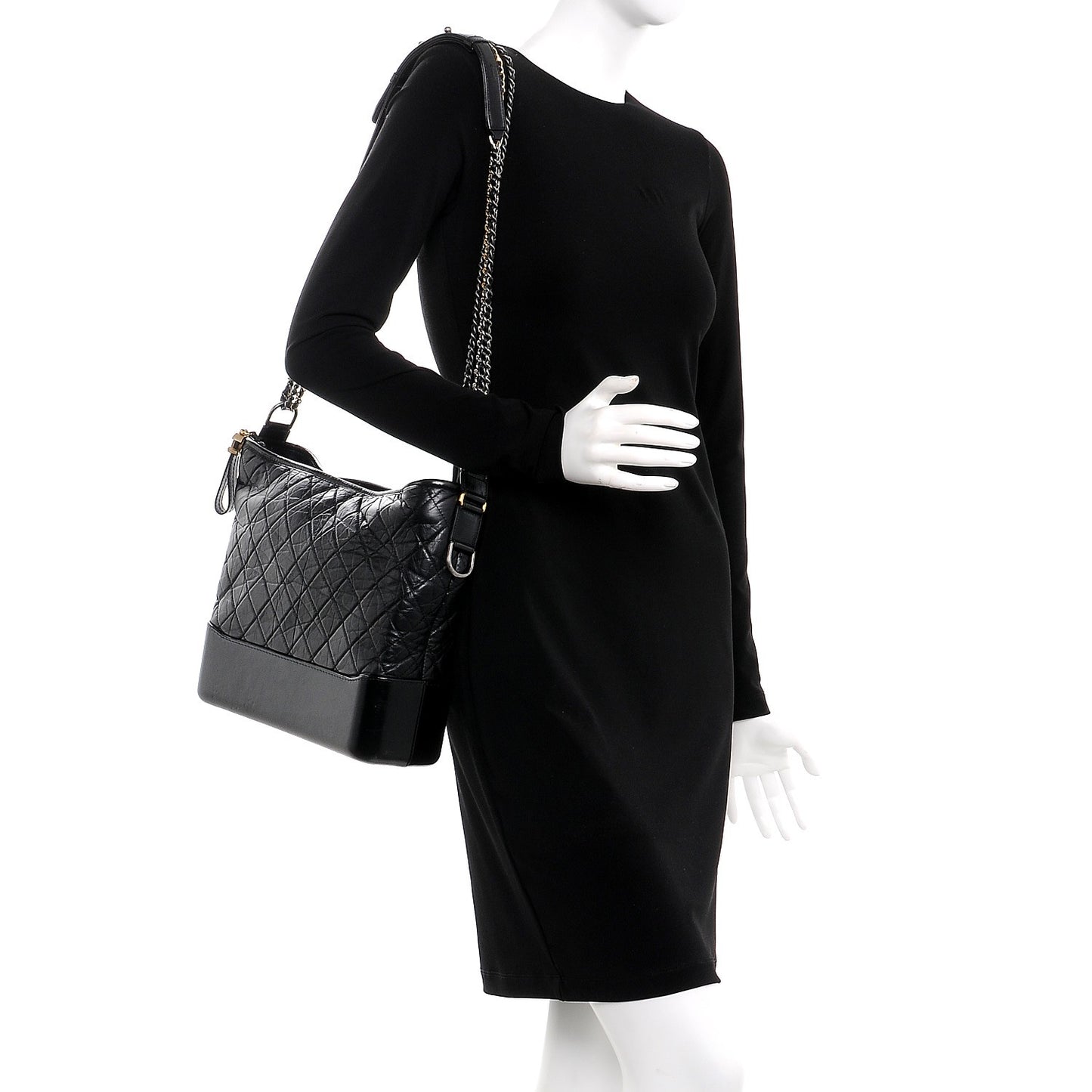 Aged Calfskin Quilted Large Gabrielle Hobo Black
