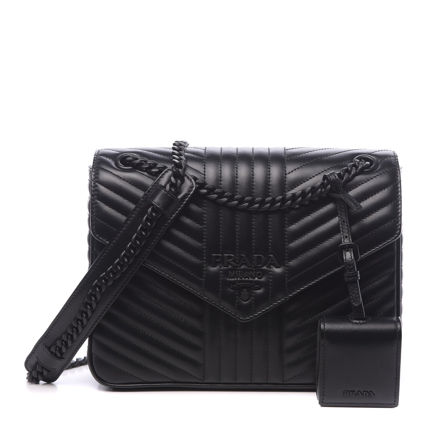 Prada Soft Calf Impunture Diagramme Flap Black 1 of 9