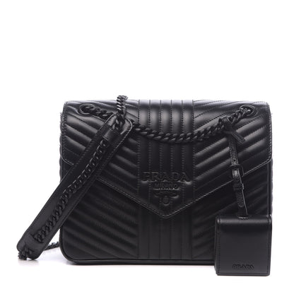 Prada Soft Calf Impunture Diagramme Flap Black 1 of 9