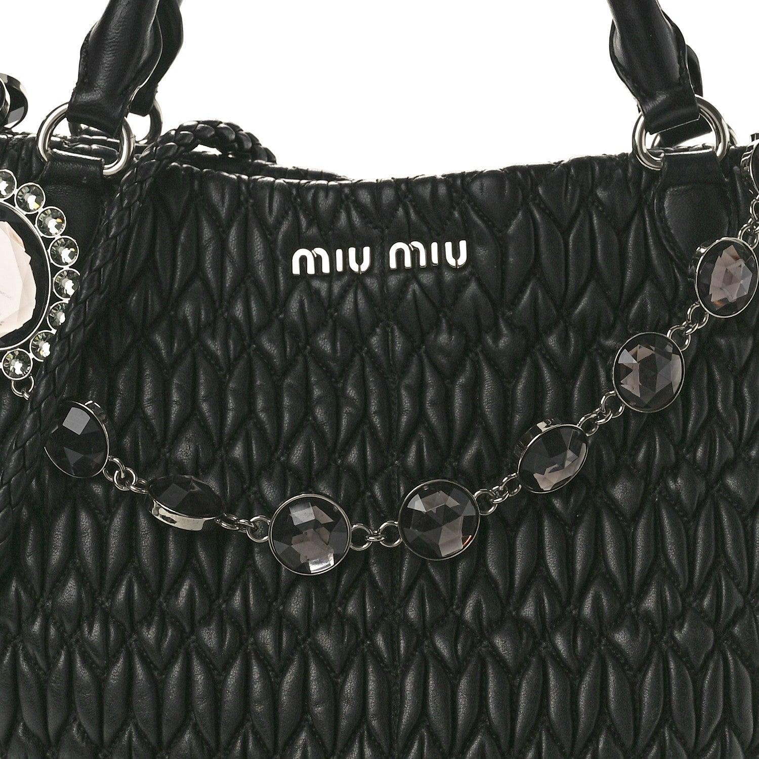 Miu Miu Nappa Matelasse Swarovski Crystal Tote Black 7 of 12