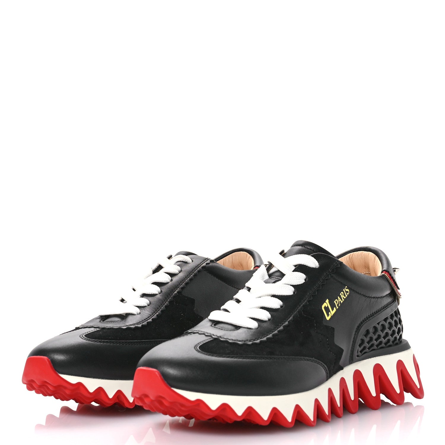 Christian Louboutin Calfskin Suede Patent Womens Loubishark Sneakers 36.5 Black Loubi 4 of 9