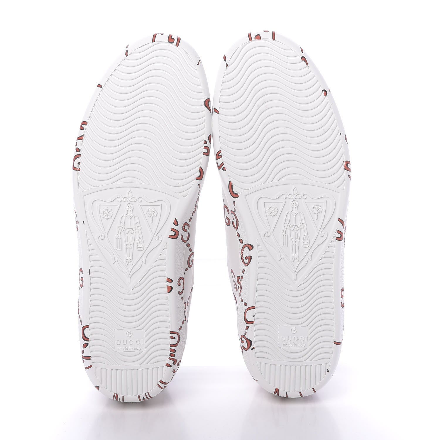 Gucci Calfskin GucciGhost Print Mens Ace Sneakers 7.5 White Hibiscus Red 6 of 9