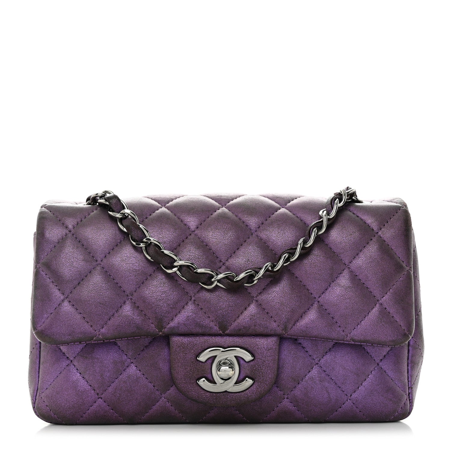 Chanel Iridescent Lambskin Quilted Mini Rectangular Flap Dark Purple 1 of 12
