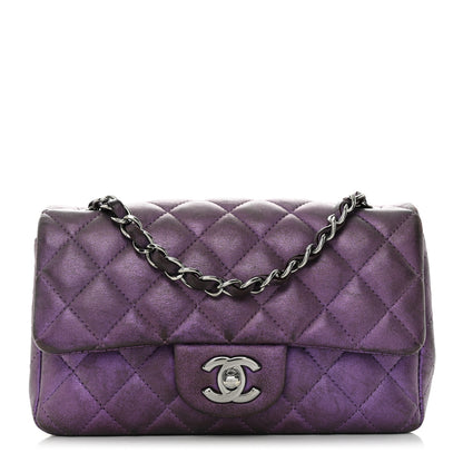 Chanel Iridescent Lambskin Quilted Mini Rectangular Flap Dark Purple 1 of 12