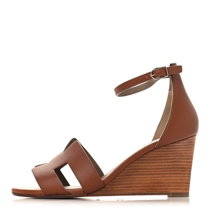Hermes Calfskin Legend Wedge Sandals 38 Gold 1 of 9