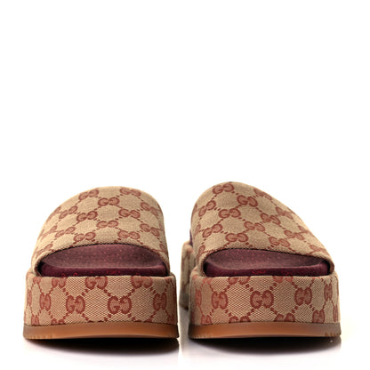 Gucci Canvas GG Monogram Angelina Platform Slide Sandals 37 Beige Ruggine 3 of 8
