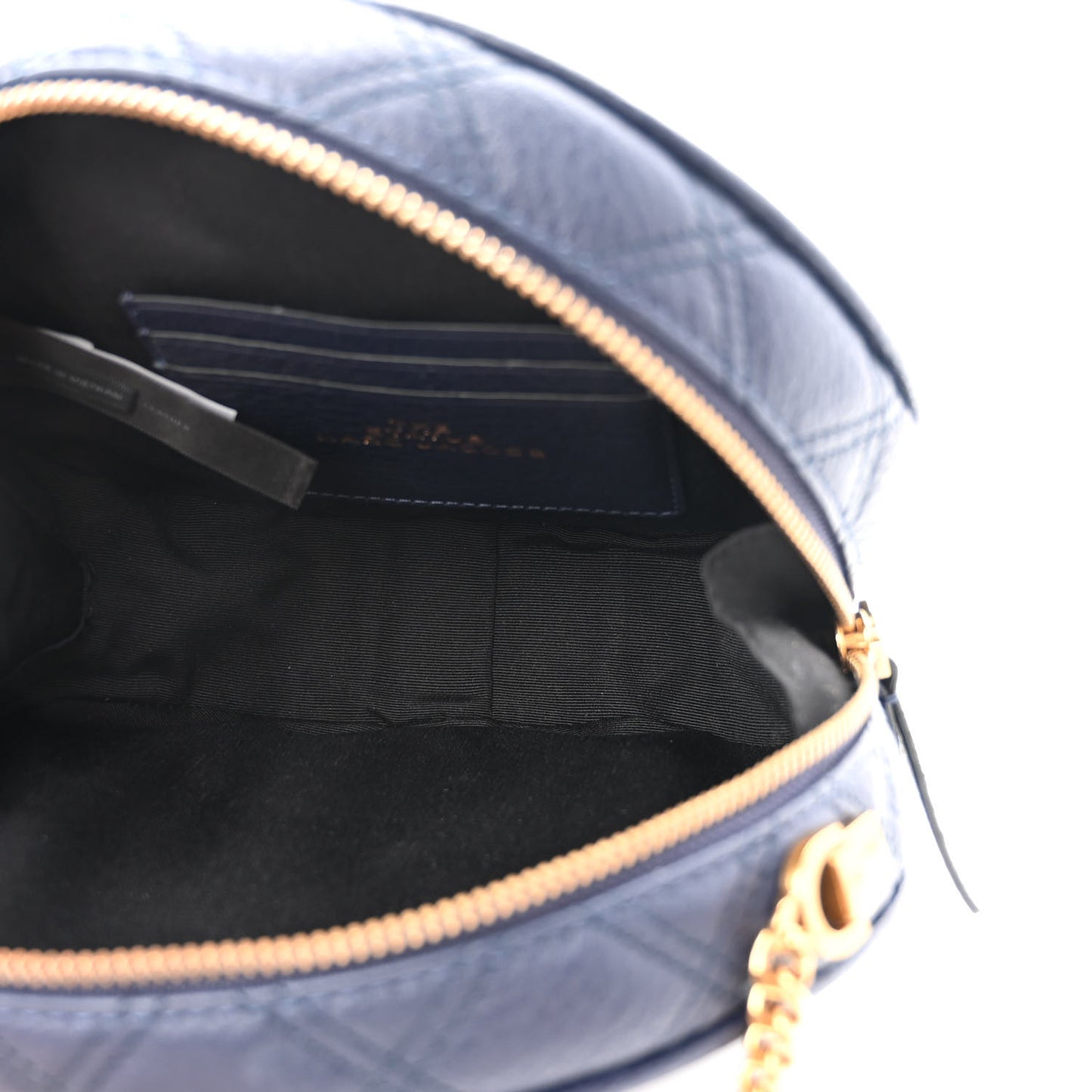 Grained Calfskin Quilted The Status Round Crossbody Navy