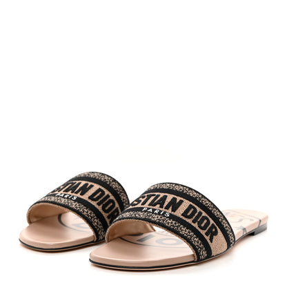 Christian Dior Canvas Union Embroidered Dway Flat Slide Sandals 40.5 Fard 3 of 9