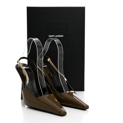 Saint Laurent Patent Calfskin Blake 110 Slingback Pumps 38 Amber Green 9 of 9
