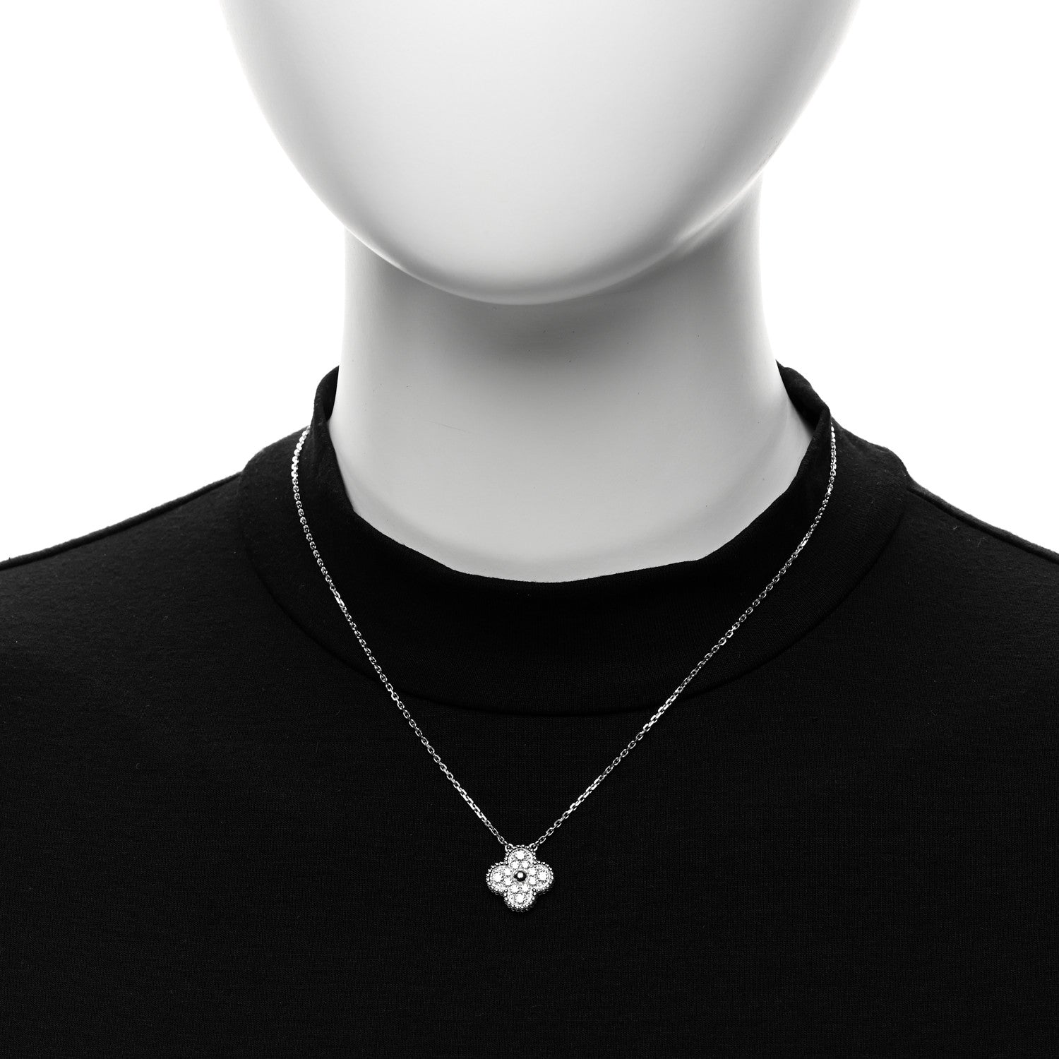Van Cleef & Arpels 18K White Gold Diamond Vintage Alhambra Pendant Necklace 2 of 5